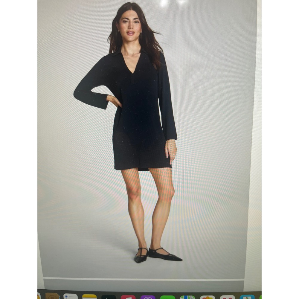 NWT Spanx Sleek Jersey Shirtdress Black Long Sleeve V-Neck Mini Dress Sz Lg